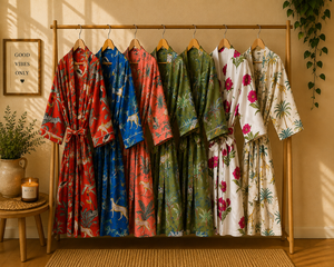 Wholesale 100% Cotton Floral Printed V-neck Kimono Robe Women | Breathable <b>Open</b> <b>Front</b> <b>Cardigan</b> | Summer Vacation Resort Wear | - Product Image 1