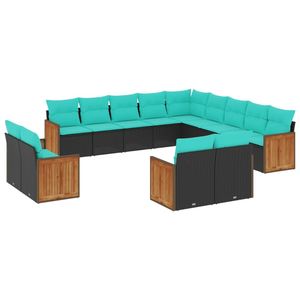 Set di divani da patio in polyrattan nero con cuscini, mobili da esterno moderni, posti a sedere da 13 pezzi per oltre 10 persone - Product Image 4