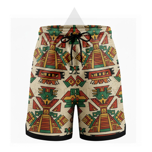 Shorts de Playa para Hombre con Estampado Geométrico, Secado Rápido, Poliéster, Cordón Ajustable, Casuales - Product Image 1