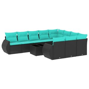 Juego de sofás de jardín de ratán sintético negro de 11 piezas con cojines para muebles de patio - Product Image 2