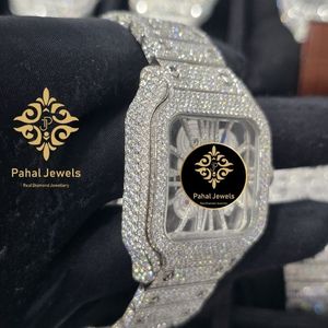 Montre de luxe Pahal Jewels avec diamants, boîtier carré en acier inoxydable, mouvement mécanique, affichage analogique, fermoir déployant, unisexe - Product Image 2