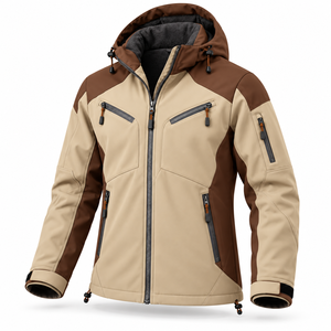 Veste Softshell d'hiver pour homme, personnalisable, à blocs de couleur, coupe-vent, décontractée, avec capuche, doublure Sherpa et poches zippées - Product Image 2