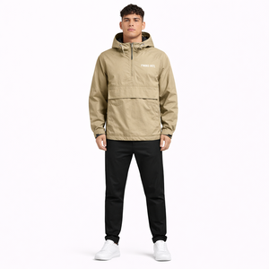 Chaqueta cortavientos con cremallera de un cuarto, bloques de color, media capucha, informal para exteriores, personalizada, de nailon, con cordón, estilo oversize, streetwear, para hombre - Product Image 1