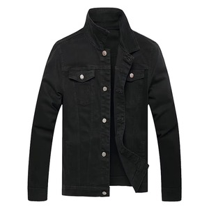 Veste en jean noire pour homme, coupe ajustée, col rabattu, style décontracté, automne, fermeture à boutons simple, manches classiques - Product Image 1