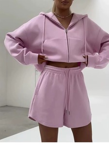 Women Outfits Short Tracksuit Long Sleeve Crop <b>Tops</b> & Shorts Sets Adult Short Crop <b>Tops</b> Hoodie Short Pant Set women's shorts - Product Image 6