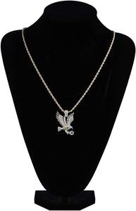 Pendentif Hip Hop Aigle Sertie de Zircons Micro-encastrés en Laiton Plaqué Or avec Chaîne Cordon de 3mm et 24 Pouces - Product Image 5