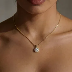 Lab Grown CVD Diamond Halo Pendant <b>Necklace</b> Cushion Cut <b>D</b>-E Color VVS-VS Clarity IGI Certified Gold Engagement Wedding India - Product Image 2
