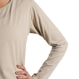 Camiseta de Manga Larga Personalizada para Mujer, Cuello Redondo, Corte Holgado, Informal, para Gimnasio, Transpirable, de Algodón Suave, para Fitness, Yoga, Lisa, Beige - Product Image 2