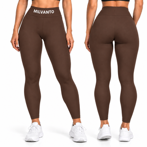 Leggings marron personnalisés pour femme, taille haute, sans couture, effet push-up, contrôle du ventre, extensibles dans quatre directions, pour yoga, gym et fitness - Product Image 1