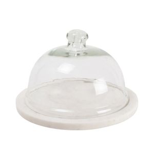 Premium White <b>Marble</b> <b>Cake</b> Dome With Transparent Glass Cover For Elegant Kitchen Display And Luxury Dessert Presentation - Product Image 6