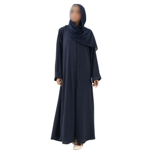 Women Light Blue Abaya With Embroidery Long Sleeve Floor Length Modest Dress Middle East Style Daily Wear Polyester <b>Material</b> - Product Image 4