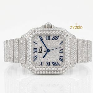 Reloj de Lujo Cuadrado con Incrustaciones de Moissanita para Hombre – Reloj de Acero Inoxidable con Diamantes Completos, Números Romanos, Estilo Hip Hop - Product Image 4