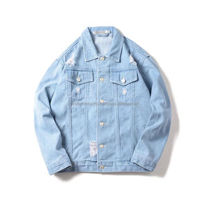 Automne hiver hommes nouvelle mode à la mode mince déchiré Denim veste avec Patchwork et impression Cowboy Style Outwear manteau - Product Image 4