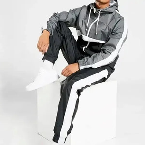 Survêtement à capuche pour homme, manches longues, style sportif bicolore, respirant, pour l'automne, coupe classique avec poches latérales - Product Image 3