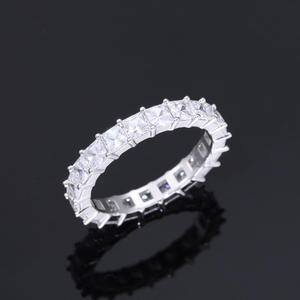 Unisex Princess Cut Lab Grown Diamond 14K Gold Plated IGI Certified Eternity Band <b>Ring</b> Hiphop Full Pave Engagement - Product Image 1