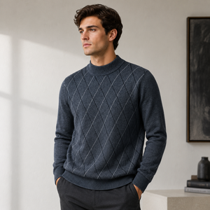 Pull en tricot Argyle pour homme, manches longues, pour l'automne, épaisseur standard, 100% acrylique, gris, vente en gros et personnalisable - Product Image 3