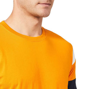Best Selling Men's Orange Color Block T-<b>Shirt</b> Contrast Trim Short Sleeve Crew Neck Casual Knitted Tee Regular Fit Solid Design - Product Image 2