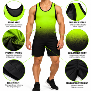 Débardeur sans manches pour homme, vert dégradé et noir, séchage rapide, évacuation de l'humidité, coupe ajustée, maillot de sport, tenue d'entraînement estivale - Product Image 5