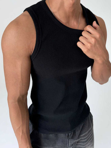 Débardeur côtelé en pur coton épais pour hommes musclés, coupe ajustée et élastique - Product Image 4