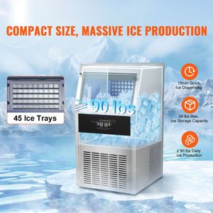 Macchina per il ghiaccio commerciale da cucina, da incasso, 90 libbre/24 ore, 45 cubetti di ghiaccio, produzione in 12-15 minuti, capacità di stoccaggio 24 libbre - Product Image 2