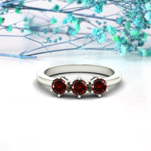 Anillo de Oro Blanco Sólido de 14k con Granate Natural de Corte Redondo de 1 CTW, Anillo de Promesa Hecho a Mano, Proveedor Mayorista de la India - Product Image 1