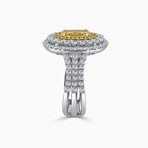 Bague de fiançailles de luxe en or blanc 18 carats avec diamant jaune intense de laboratoire taille ovale, triple halo sur les épaules, 1,31 ct, clarté SI2 - Product Image 2