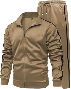 Survêtement gris clair pour homme, fermeture éclair intégrale, style sportif, couleur unie, respirant, en polyester, pour l'automne - Product Image 6