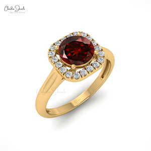 Oferta Especial: Anillo Auténtico de Granate y Diamantes con Halo en Oro Sólido de 14k, Anillo Clásico de Compromiso y Boda, Lotes de Joyería al Por Mayor - Product Image 1