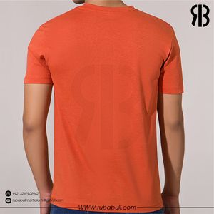 Camiseta de manga corta con cuello redondo para hombre, color naranja, tela de alta calidad, corte regular, estilo casual, color sólido, estilo tejido de algodón. - Product Image 2