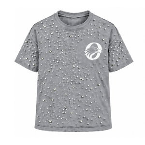 T-shirt unisexe gris à manches courtes et col rond, orné de perles, personnalisé, mode décontractée, streetwear, haut de gamme - Product Image 1