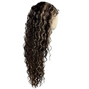 Pelucas de cabello humano rizado con encaje frontal, color marrón oscuro mezclado con balayage rubio, peluca frontal larga de ondas sueltas y profundas. - Product Image 4