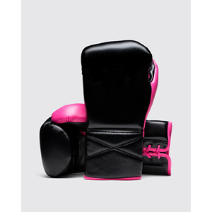 Five B Hot Selling Black & Pink Leather Boxing Gloves Lace-Up Wrist Closure Unisex Boxing Gear for Boxing Training and Sparring - Product Image 1