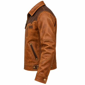 Whiskey Tan <b>Leather</b> Western Ranch <b>Jacket</b> <b>Mens</b> Dark <b>Brown</b> Yoke Waist Buckle Adjuster Custom OEM ODM Offer Provide Service Provide - Product Image 4