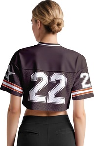 <b>Women</b> <b>Mesh</b> Jersey Crop <b>Top</b> V Neck Short Sleeve Sporty Number 22 Printed Breathable Athletic Wear - Product Image 4