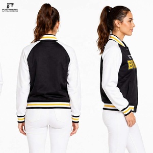 Veste de baseball vintage noire et blanche OEM de haute qualité en satin avec broderie personnalisée du logo de l'équipe - Product Image 2