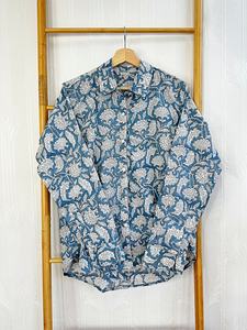 Camisa de cuello de algodón de verano de lujo bordado Floral botánico indio bloque de mano estampado acero azul gris blanco Casual tanque corto - Product Image 4