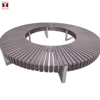 Table modulaire circulaire avec chaises à motif d'anneaux d'arbre, design élégant de banc multiplace, banc en bois d'extérieur
