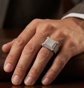 Solid 10K 14K Gold Mens Hip Hop <b>Ring</b> Iced Out Square Top Cluster Design 925 Sterling <b>Silver</b> Options Rapper Style <b>Statement</b> Band - Product Image 5