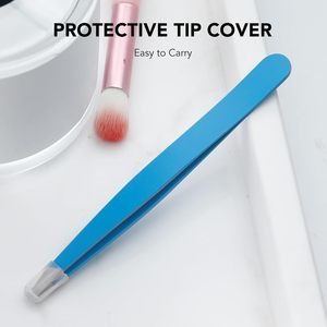 Ensemble de pinces à sourcils courbées en acier inoxydable sans soudure, étui en PU, pointes inclinées, pinces de précision durables, classiques - Product Image 3