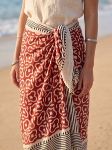 Pañuelo Sarong de Algodón Hecho a Mano al por Mayor, con Estampado Floral y de Hojas, Largo, para Playa, Estilo Boho, Cubre Traje de Baño, Esencial para Viajes de Verano en Resorts Tropicales - Product Image 1