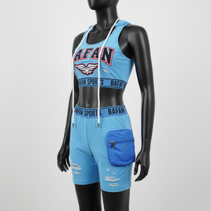 Ensemble de bikini de haute qualité en poly-spandex 185 GSM, bleu ciel, tissu élastique, poche utilitaire, logo sur le côté, pour femmes - Product Image 3