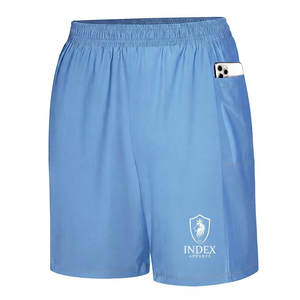 Shorts Bermuda Homme Sportifs Respirants Taille Mi-Haute 100% Coton Bleu Clair Séchage Rapide avec Poche Latérale et Taille Élastique - Product Image 1