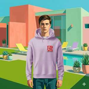 Sweat à capuche oversize pour homme en coton mélangé imprimé coloré avec logo sur le devant - Tissu lourd écologique - Product Image 1