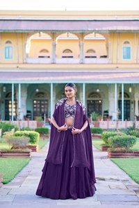 Lehenga Choli morado bordado con chal y dupatta, conjunto de 3 piezas para mujer, listo para usar, ropa tradicional india para bodas. - Product Image 5