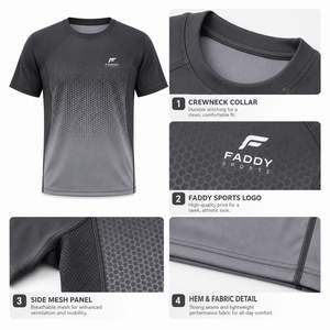 T-shirt de sport pour homme personnalisé à séchage rapide, sublimation dégradée, respirant, avec empiècements en mesh, pour fitness, entraînement et course à pied - Product Image 3
