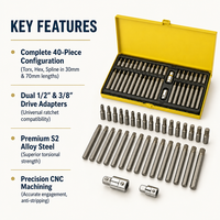 Jeu de 40 embouts en acier allié S2, embouts Torx, hexagonaux, spline, étoile, avec étui en métal jaune pour la réparation automobile