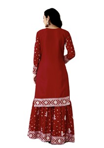 Salwar Kameez en soie brodée rouge avec dupatta, tenue de mariage indienne moderne pour femme, longueur genou, coupe régulière, séchage rapide, style Punjabi - Product Image 4