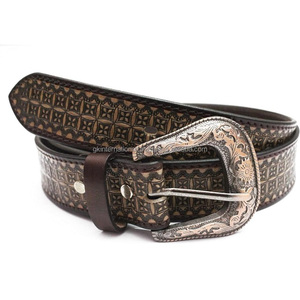 Cinturón de herramientas de cuero occidental para hombre tallado a mano y grabado de primera calidad con hebilla de PIN de diseño floral antiguo tamaños personalizados - Product Image 4