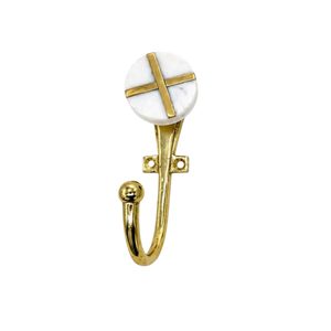 Porte-manteau mural décoratif moderne de luxe en métal et marbre blanc, avec croix ronde dorée, pour vêtements, clés, manteaux et serviettes - Product Image 1