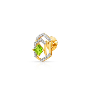 Boucles d'oreilles à clous en diamant géométrique hexagonal en pierre de couleur verte - Product Image 2